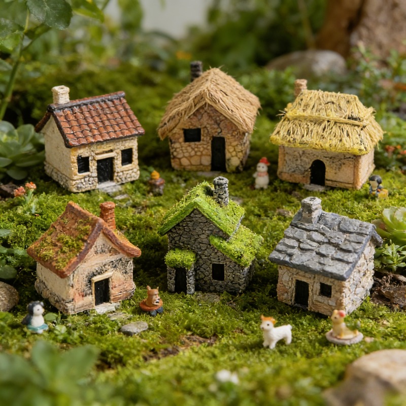 Bonsai Garden Miniature - ชุดบ้านเรซินขนาดเล็ก 5 ชิ้น ทำมือ สำหรับตกแต่งสวนกลางแจ้ง บอนไซ