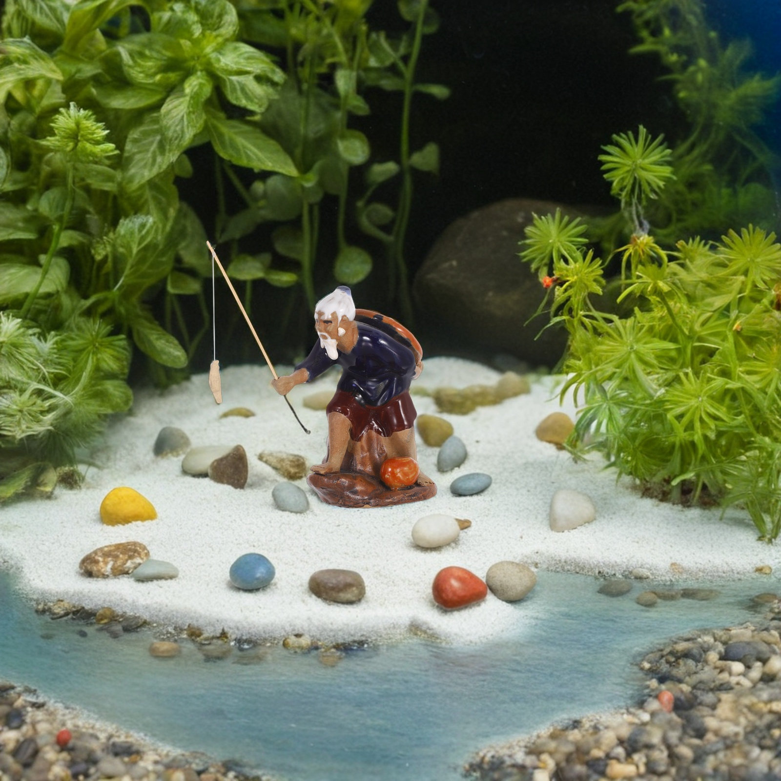 Mini Bonsai Zen Garden - 2 ชิ้น รูปปั้นชาวประมงจิ๋วเซรามิก ของตกแต่งบอนไซ จัดสวนจิ๋ว สวนเซน