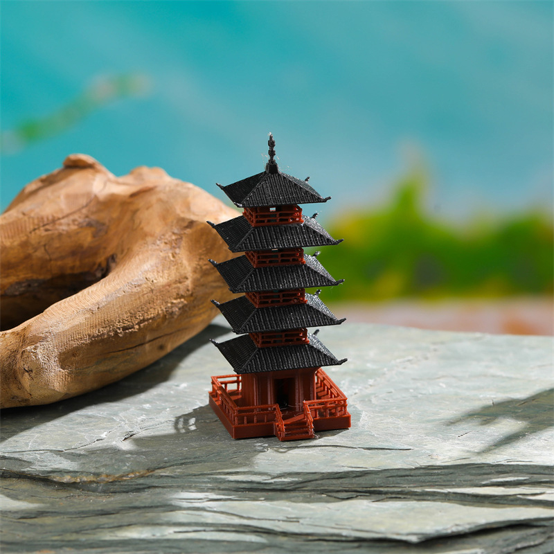 Mini Bonsai Zen Garden - รูปปั้นเจดีย์จิ๋ว 1 ชิ้น แบบจำลองอาคารโบราณจีน ตกแต่งศาลา รูปปั้นจำลอง