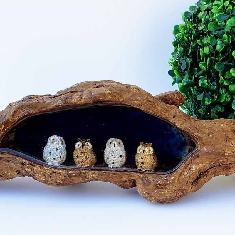 4 ชิ้นเรซิ่นมินินกฮูก Miniatur - Bonsai Garden Miniature บทวิจารณ์และราคา