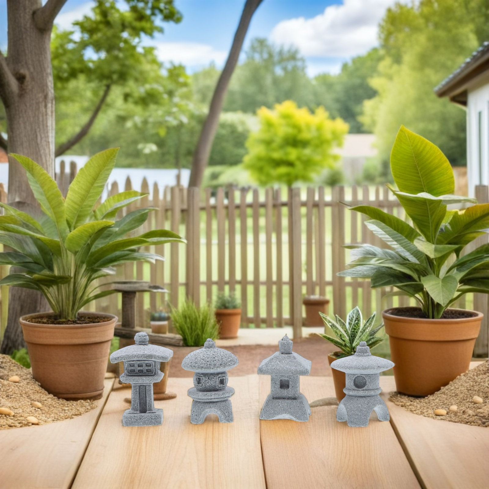 4 ชิ้น ประติมากรรมศาลาขนาดเล็ก - Mini Bonsai Zen Garden บทวิจารณ์และราคา