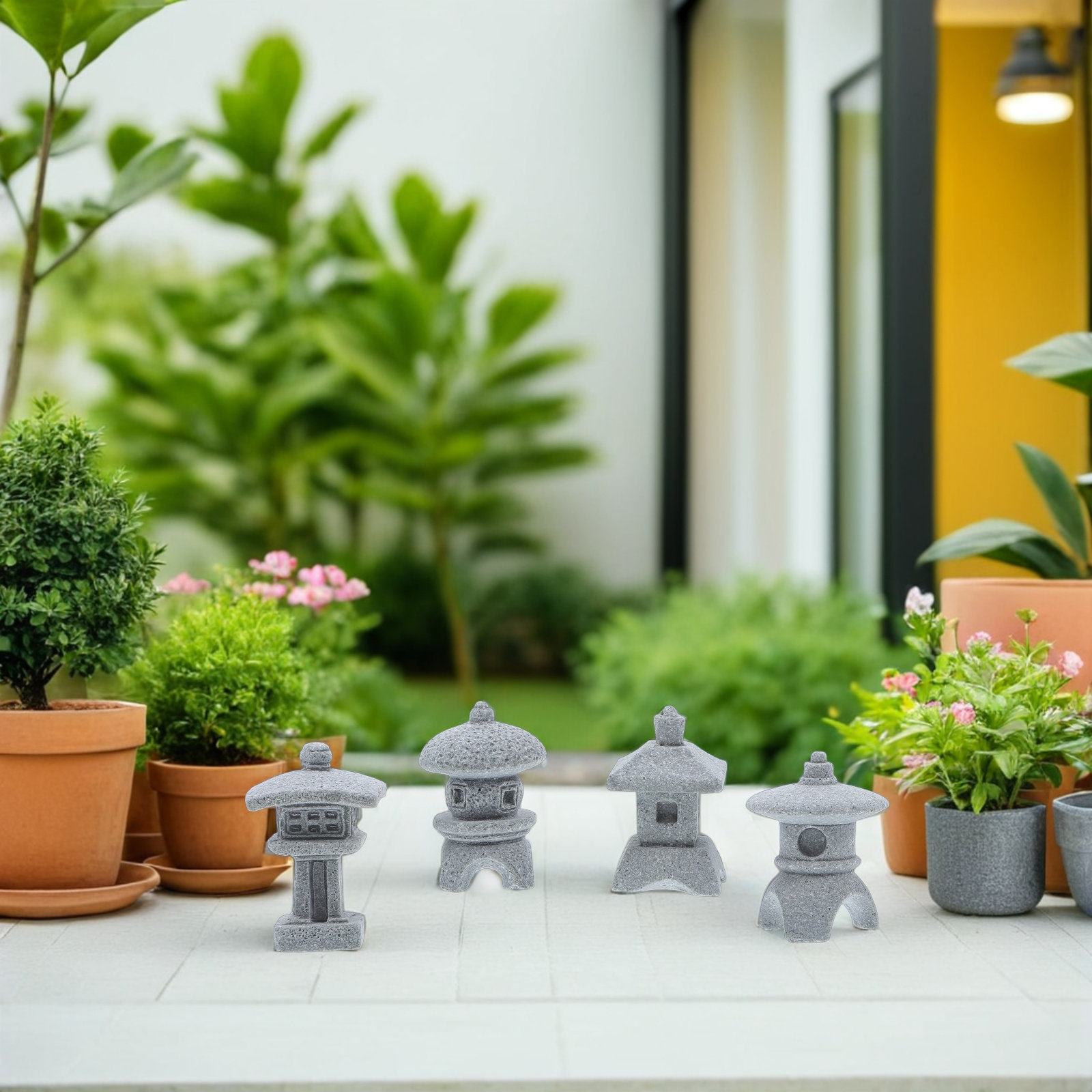 4 ชิ้น ประติมากรรมศาลาขนาดเล็ก - Mini Bonsai Zen Garden บทวิจารณ์และราคา